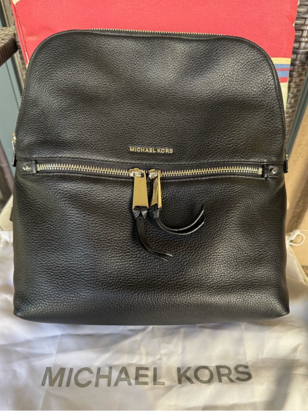 Michael Kors Black Pebbled Leather Backpack with Silver Hardware